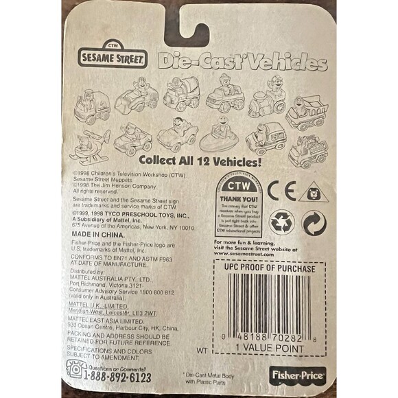 Vintage 1998 Sesame Street Grover's Diecast Helicopter Fisher Price - Picture 5 of 9